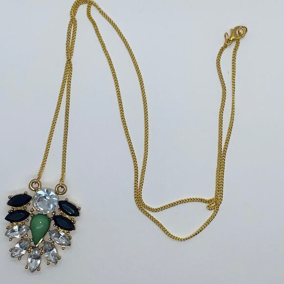 Gold-Tone Clear Black Green Rhinestone Necklace - Picture 4 of 7